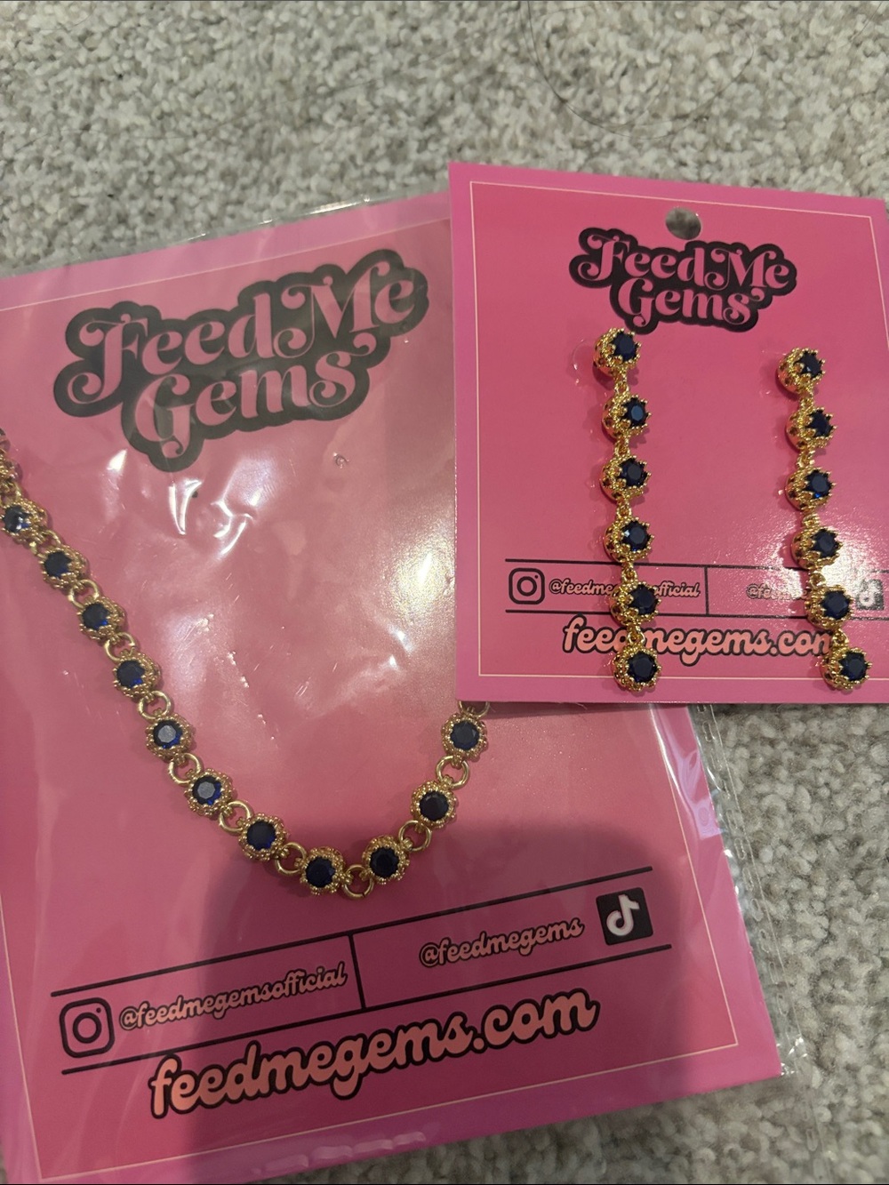 Feed Me Gems Baby Queen Navy Blue Sapphire Necklace & Earrings Set